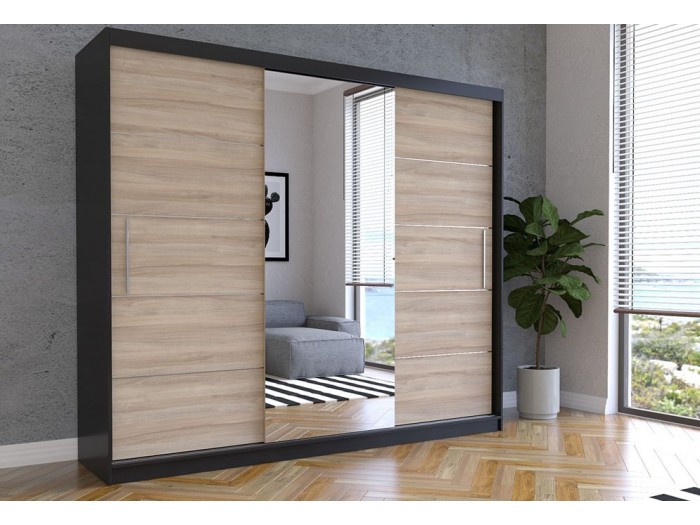 Гардероб с огледало ALBA (корпус черно/лице дъб сонома)